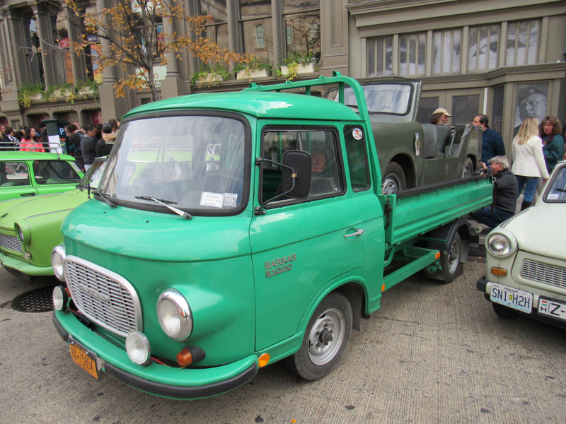 A Barkas B1000, with a military Trabant in its bed.